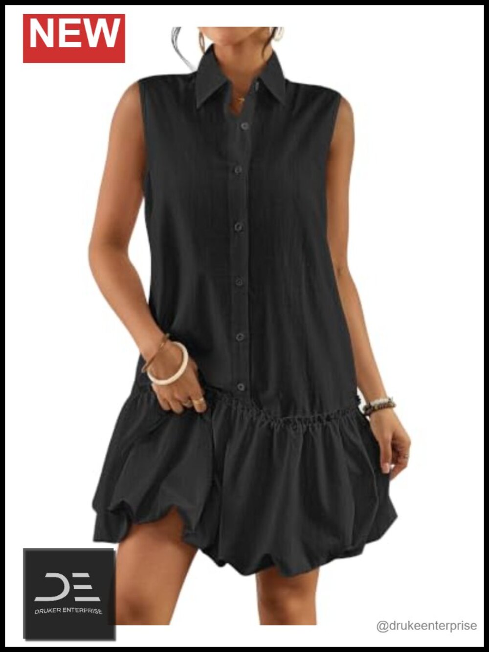 Women's Cotton Rayon Linen Bubble Mini Dress Sleeveless Button Down